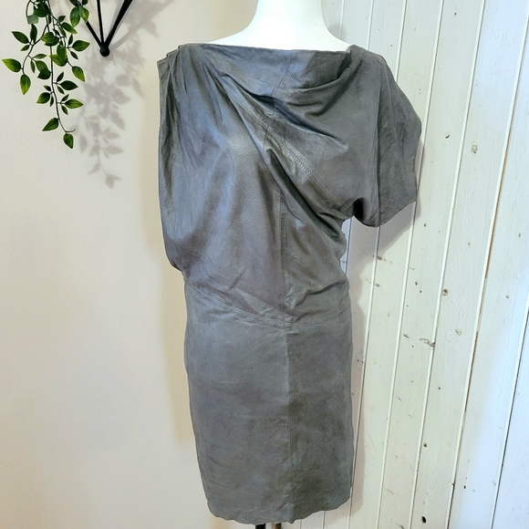 MUUBAA | LEATHER MIDI DRESS metallic grey - Picture 2 of 8